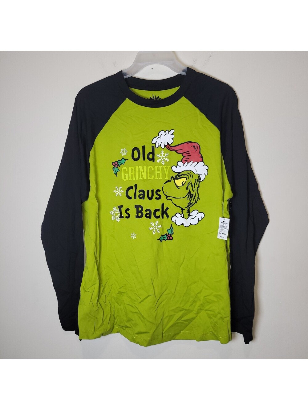 NWT The Grinch Dr. Seuss Universal Studios Men's XL Long Sleeve Raglan Shirt